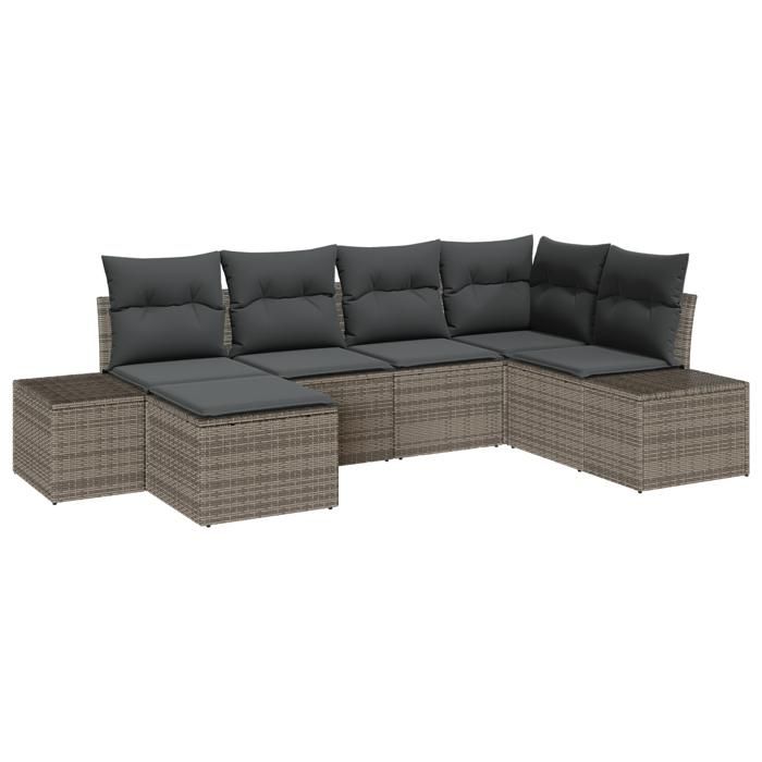 VidaXL Ensemble de Canapés de Jardin 6 Pièces avec Coussins Gris Poly Rattan 3347129