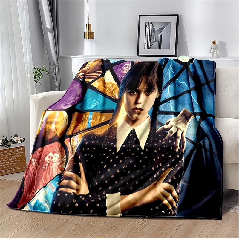 Film Wednesday Gothic Girl mit Regenschirm Druck Flanelldecke, Lila Hintergrund Überwurfdecke