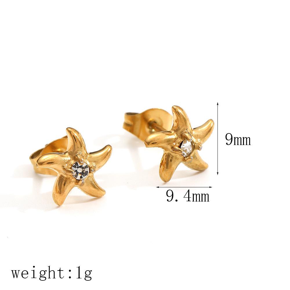 Chic Stainless Steel Flower And Star Earrings With Electroplated Finish For Daily Womens Accessories Style C