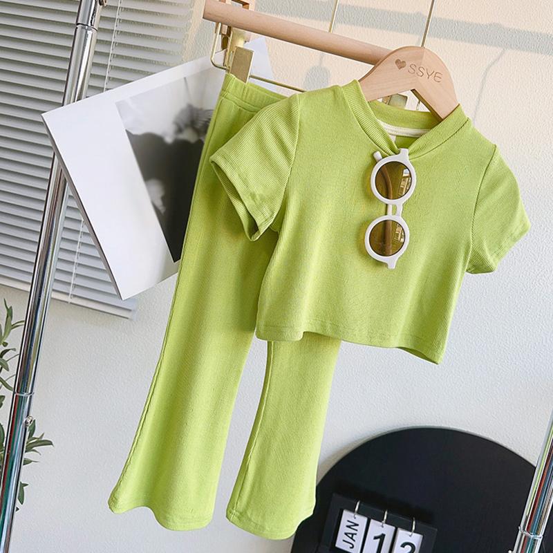 Summer Girls Clothes Sets Toddler Short Sleeve T-Shirt Tops+Pants Kit Cute Children Top +Trousers Casual Clothes 2pcs Outfits