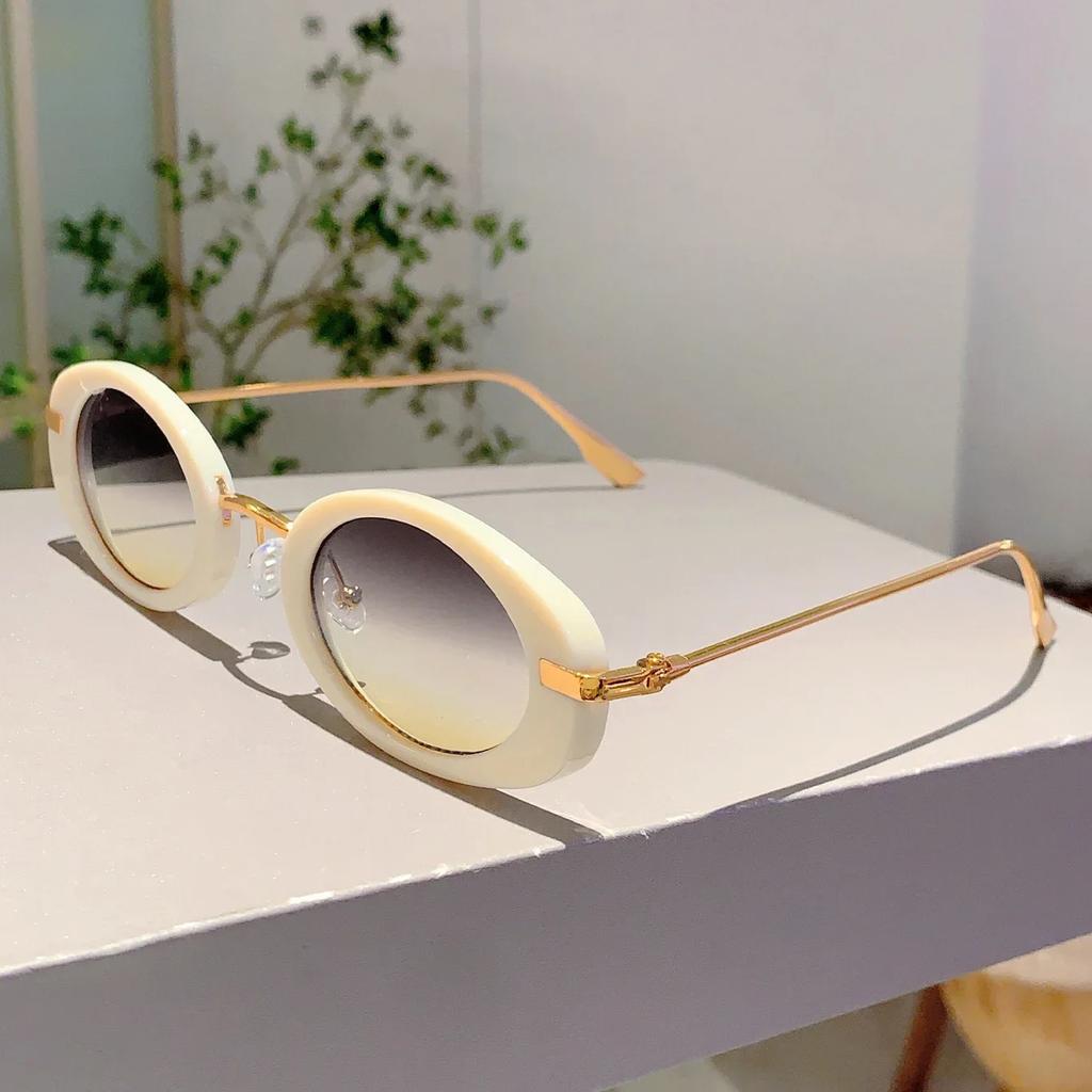 Small Oval Frame Retro Sunglasses Luxury Metal Designer Shades Women Trendy Fashion Leopard Beach Sun Glasses