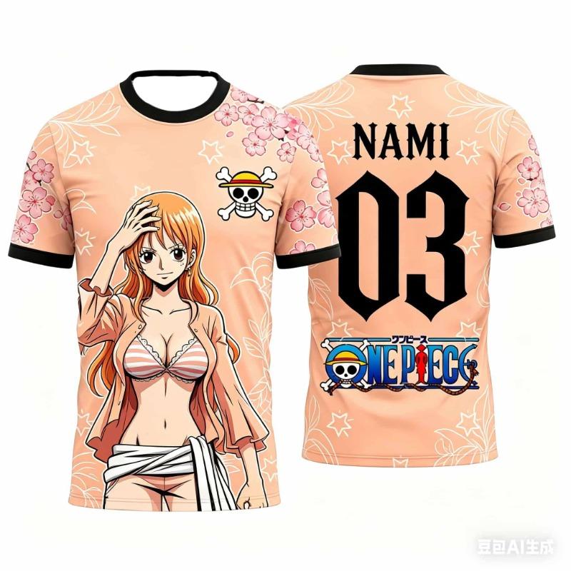 Summer One Piece Luffy Pattern T-shirt Japanese Anime Style Football Jersey  Sports T-shirt for Men Family Matching