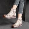 Echt Leer Platform Sleehak Sandalen voor Dames Ronde Neus Geperforeerd Retro Stijl Enkellaarzen met Rits aan de Achterkant