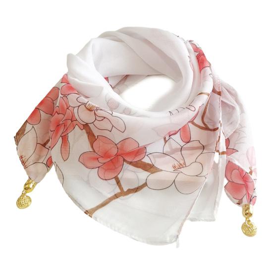 

Women Scarf Plant Flower Pattern Magnetic Metal Buckle Smooth Texture Scarf Sun Wind Protection Headscarf Beach Travel