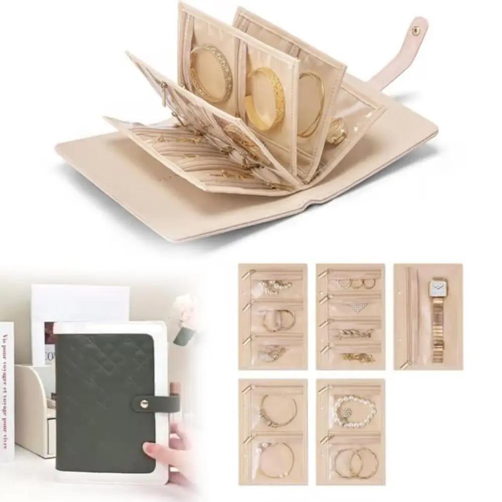 Hochwertiges Transparentes Schmuckaufbewahrungsbuch Samt mit Reißverschluss Halskettenordner Aufbewahrungsbuch Luxus PU-Leder Klarsichthüllen