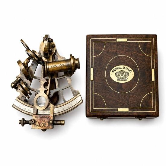 Nautical Brass J. Scott Ship Sextant with Wooden Box, Working Navigation Instrument, Maritime Collectible, Antique Brass Sextant Gift