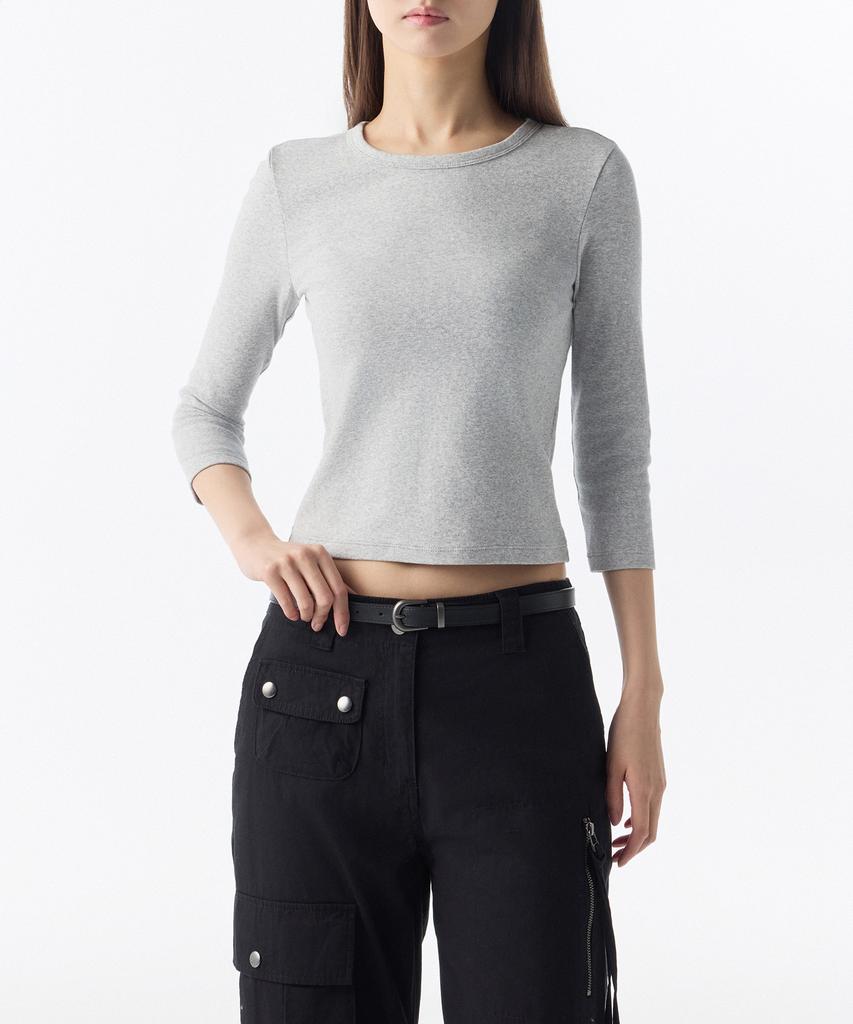 MUSINSA STANDARD WOMAN Women'S Slim Crew Neck Sleeve T-Shirt [Medium Grey]