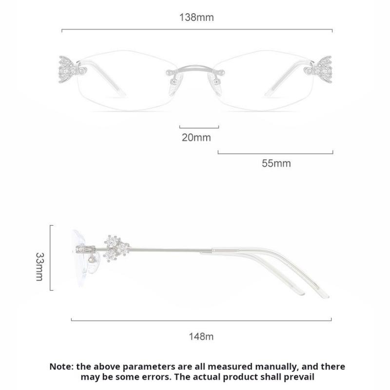 1PC New Fashion Elegant Women's Rimless Glasses Ultra Light Retro Trendy Diamond Inlaid Personalized Alloy Eyeglasses Frame