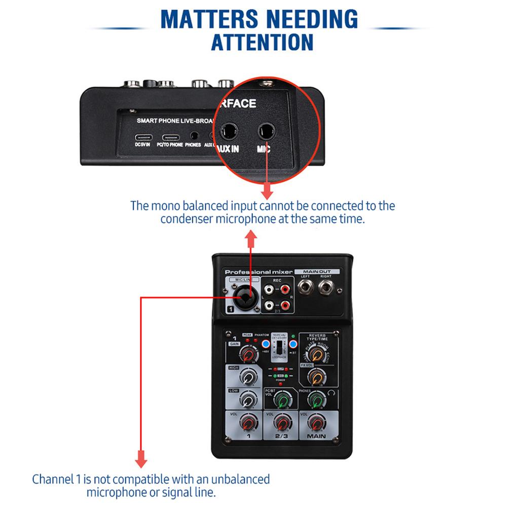3 Channel Sound Mixer BT Digital Stereo Sound Board Console System DSP Scene Effect with Track Record Soundcard OTG