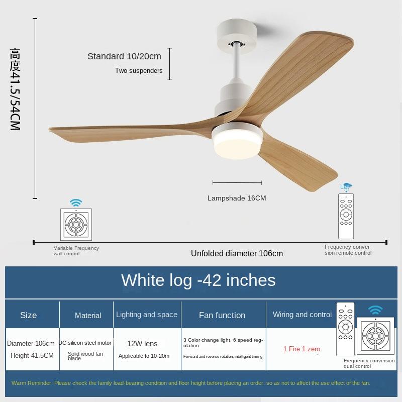 

Потолочный вентилятор с подсветкой, сильный ветер, массив дерева, с регулировкой частоты, для столовой и гостиной, интегрированный электрический вентилятор с подсветкой With remote control
