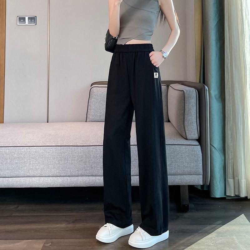

2026 Women s Slimming Wide-Leg Summer Pants - Casual, Loose Draped, Sticky Rice Straight-Leg Design S for 42.5-49 kg чёрный