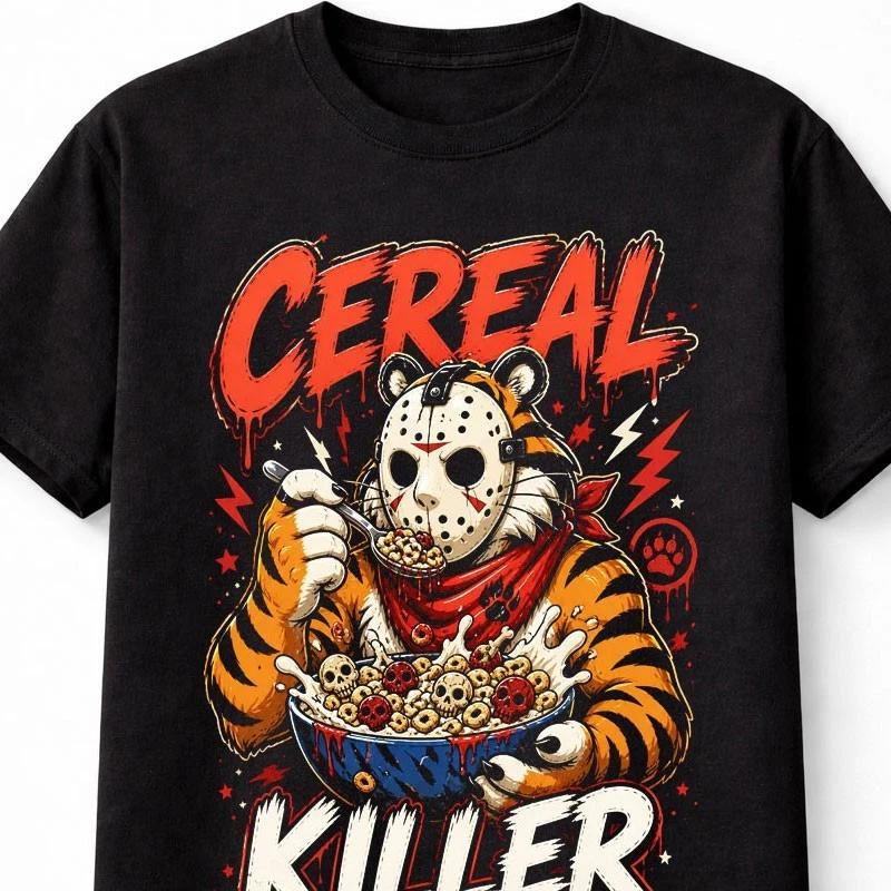 Cereal Killer Tony Tiger Horror Punny Mask Slasher Graphic Funny Unisex TShirt S
