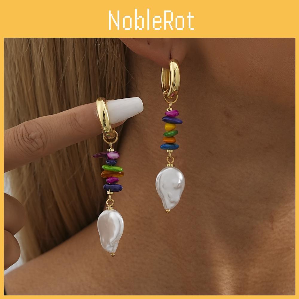 Shape Fashionable Irregular Earrings With Colorful Natural Stones Pearls And