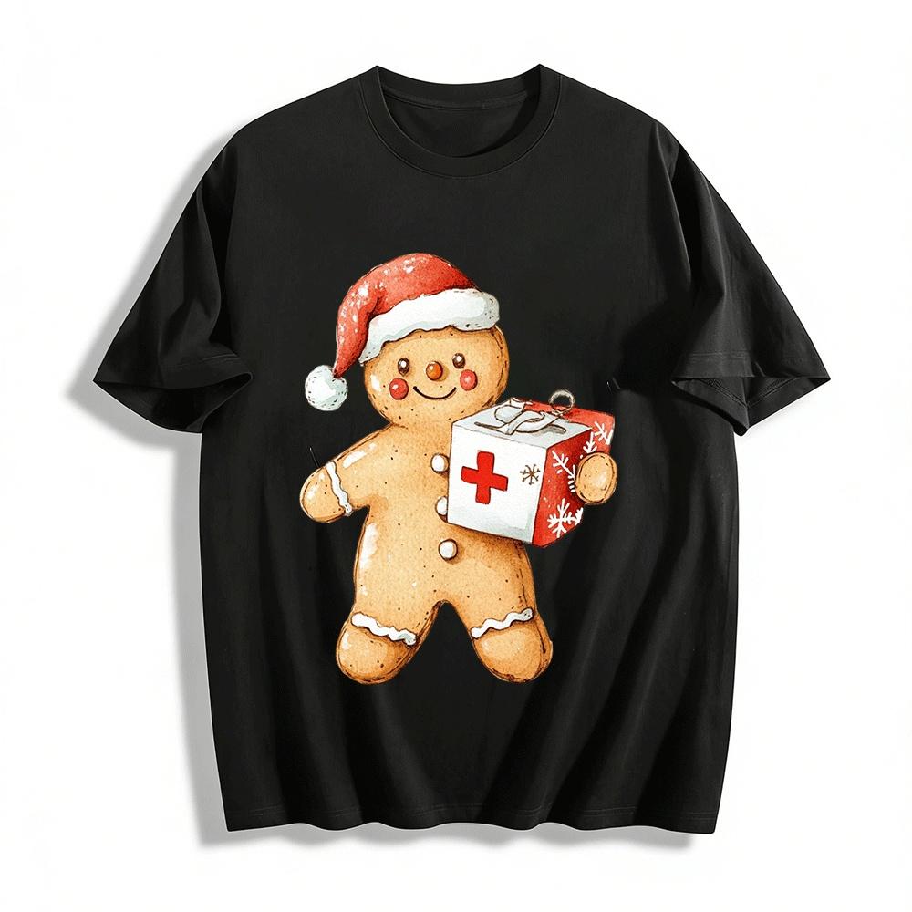 

Christmas Gingerbread Man Medical Print Casual Top Pure cotton T-shirt 6XL