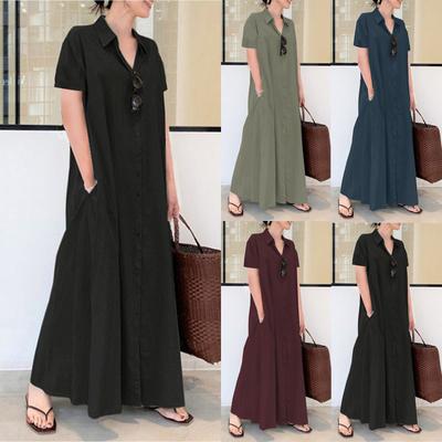 Women's Casual Cotton Linen Solid Color Loose Temperament Short Shirt Dress
