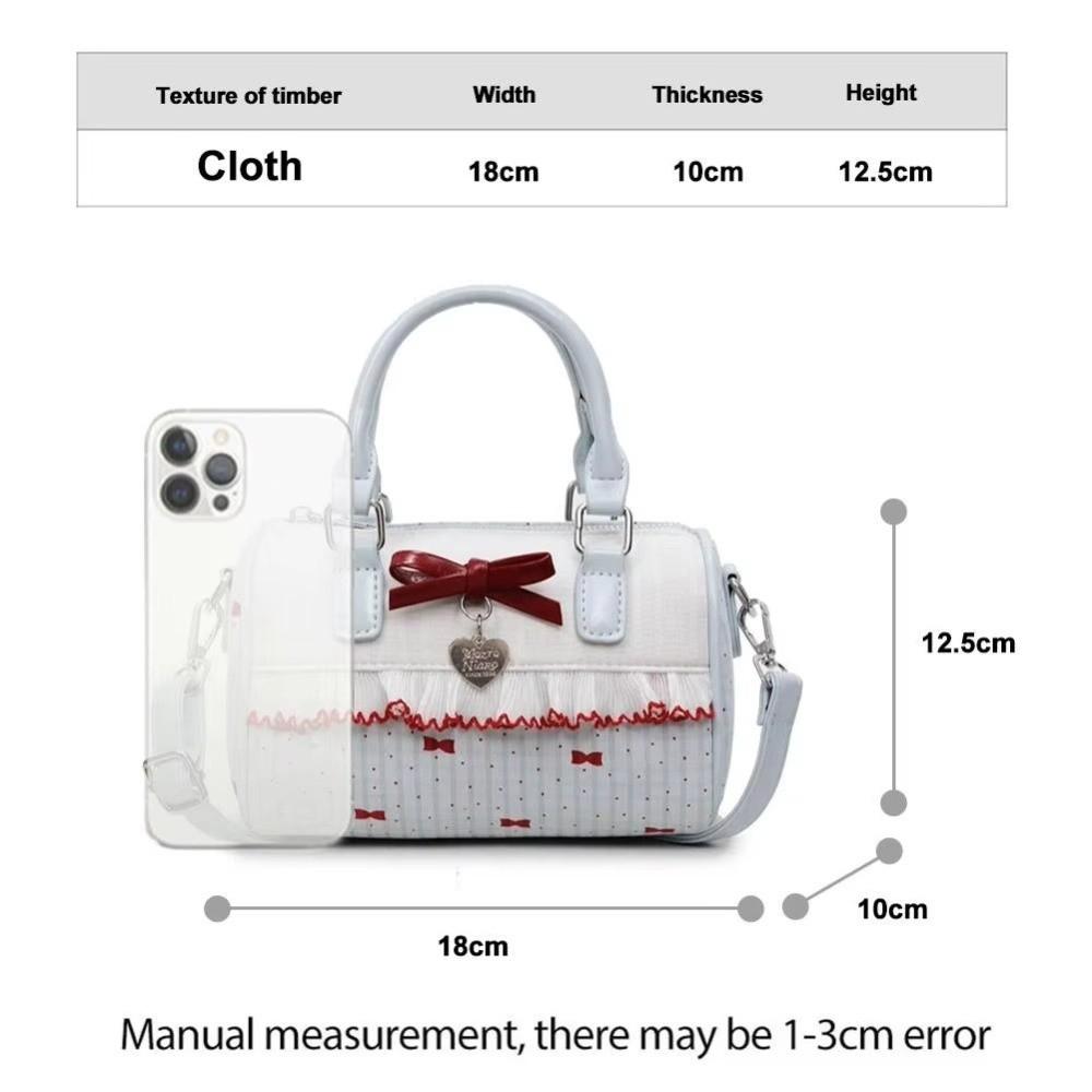 PU Leather Lolita Crossbody Bag Dot Pattern Sweet Bow Single Shoulder Tote Ruffle Design Pillow Shape Sweet Bow Bag for Women