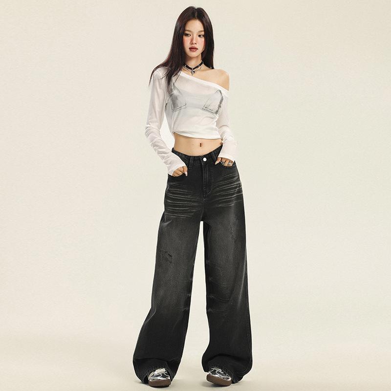 

Women s High-Waist Black & Gray Wide-Leg Jeans - Autumn 2024 Medium