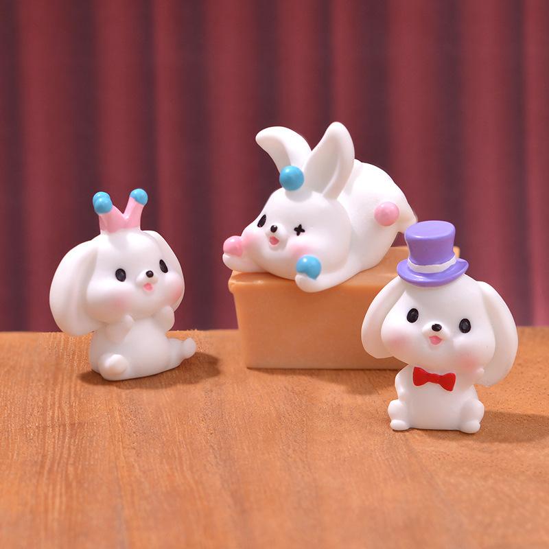 1/6 Figurine Miniature Funny Cute Rabbit Micro Landscape Ornaments For Hoom Decorations DIY Office Desk Accessories Room Decor