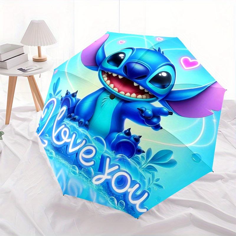 Stitch,Love Automatic Folding Umbrella Simple 8 Rib Design, Bright Cartoon Pattern, Durable Iron Frame, Suitable For Travel, Outdoor, Beac