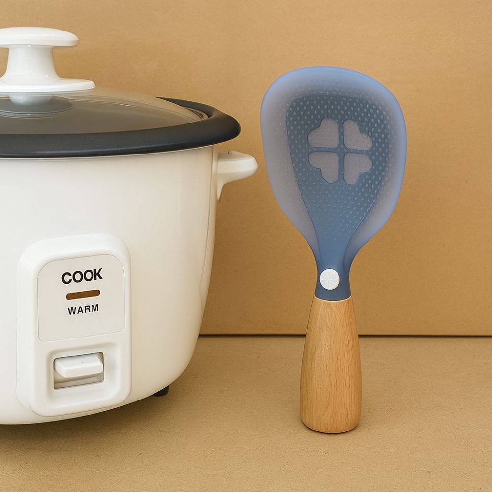 Wooden Handle Silicone Rice Spoon Non-stick Heat-resistant Spoon Standing Cooking Spoon  Home