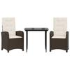 Vidaxl 3-Cz. Garden Furniture Set With Cushions, Brown, Poly Rattan