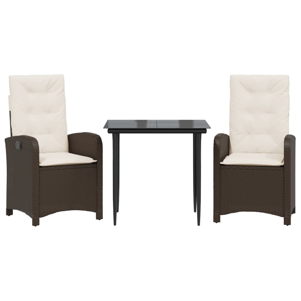 Vidaxl 3-Cz. Garden Furniture Set With Cushions, Brown, Poly Rattan