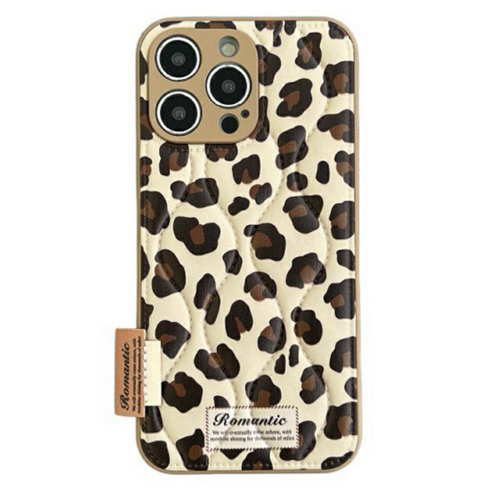 For iPhone 16 Pro Max Case Down Jacket Leopard Print Acrylic Phone Back Cover