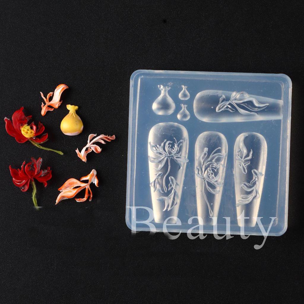3D Lotus & Koi Nagelkunst Präge Silikonform - Nageldekoration Werkzeug