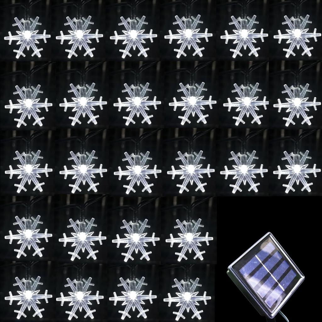 Solar Christmas Lights Outdoor Waterproof Decorations 20 Ft 30 LED Snowflake String Fairy Lights with 8 Lighting Modes for Wedding, Party, Tree,