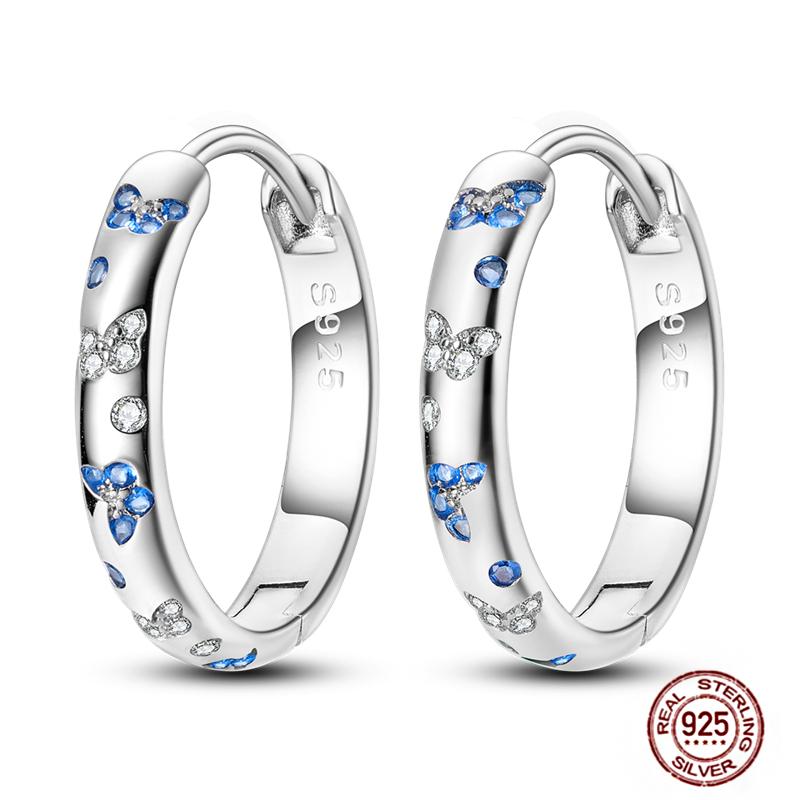 Original Butterfly Hoop Earrings for Women Sparkling Pave Colorful Zircon Blue Pink Purple Heart Wedding Drop Earring