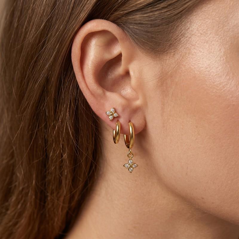 Sweet Geometric Clover Earrings Set Women Stainless Steel Hypoallergenic 18K Gold Plated Ear Studs