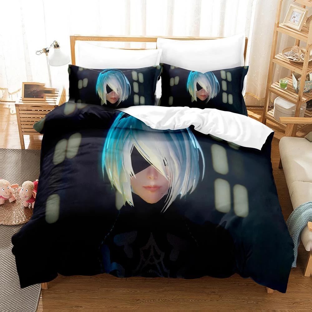 Game NieR Automata YoRHa No.2 Type B 2B Bedding Set Boys Girls Twin Queen Size Duvet Cover Pillowcase Bed Kids Adult