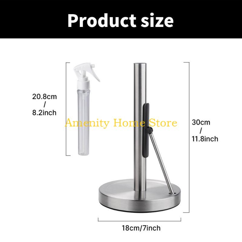 F26C Standing Paper Stand with Sprays Bottle Stainless Steel Tissue Roll Rack Metal Paper Towel Dispenser for Everyday Use