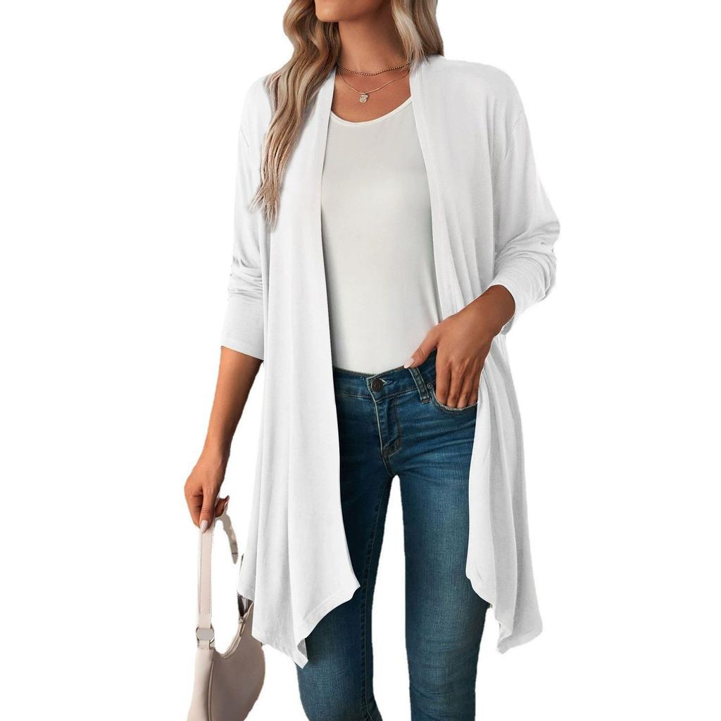 Women Fashion Cardigan Spring Solid Color Cardigan Top Open Stitch Solid Female Autumn