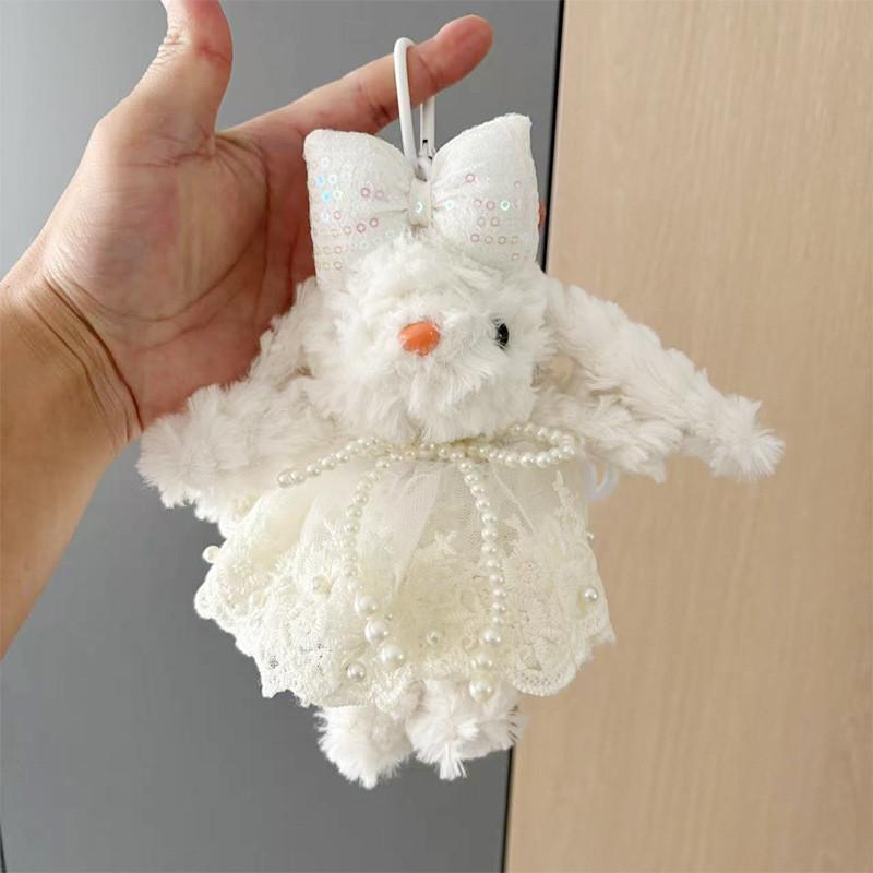 Dopamine Grid Rabbit Soft Toy Keyring With Colorful Bow For Collectors