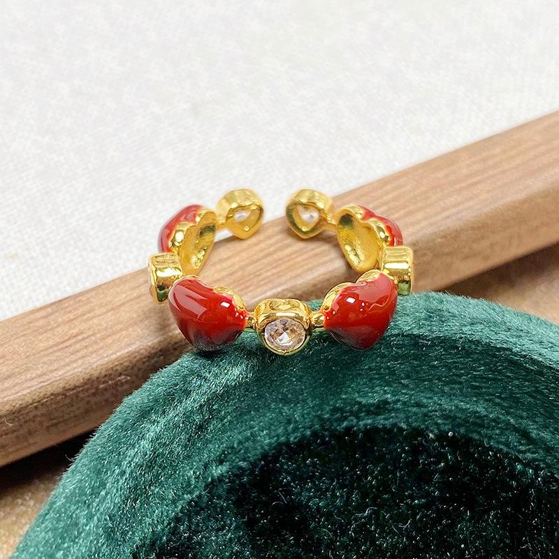 Ankola Red Drip Glaze Open Ring Women'S Light Luxury Niche High-End Index Finger Ring Retro White Stacked Wearing Ring
