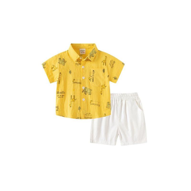 Children's Clothing Summer Boys' Bear Lapel Shirt Baby Polo Shirt Short Sleeve Shorts Suit Children's Shirt Cropped Pants