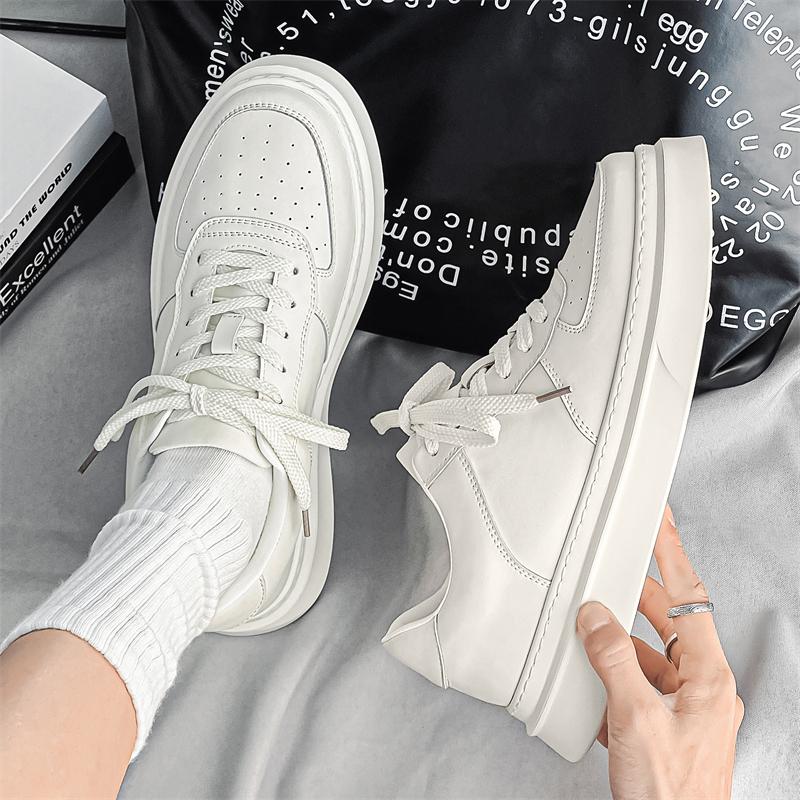 Genuine leather men's board shoes Trendy casual minimalist style Outdoor Youth Adult Activity Walking Breathable White Shoes