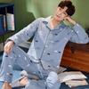 Men's 100% Cotton Pajama Set for Spring & Autumn: Long Sleeve, Long Pants, Versatile Outdoor Wear