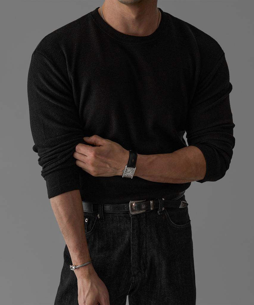 Baulopeulodeogteu Hairy Muscle Round Long Sleeve Knit Tee [Black]
