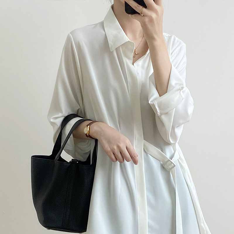 Shirt for Women Oversize Loose Blouse Casual Long Sleeve Solid Colour Pullover Soft Loose Shirt Top