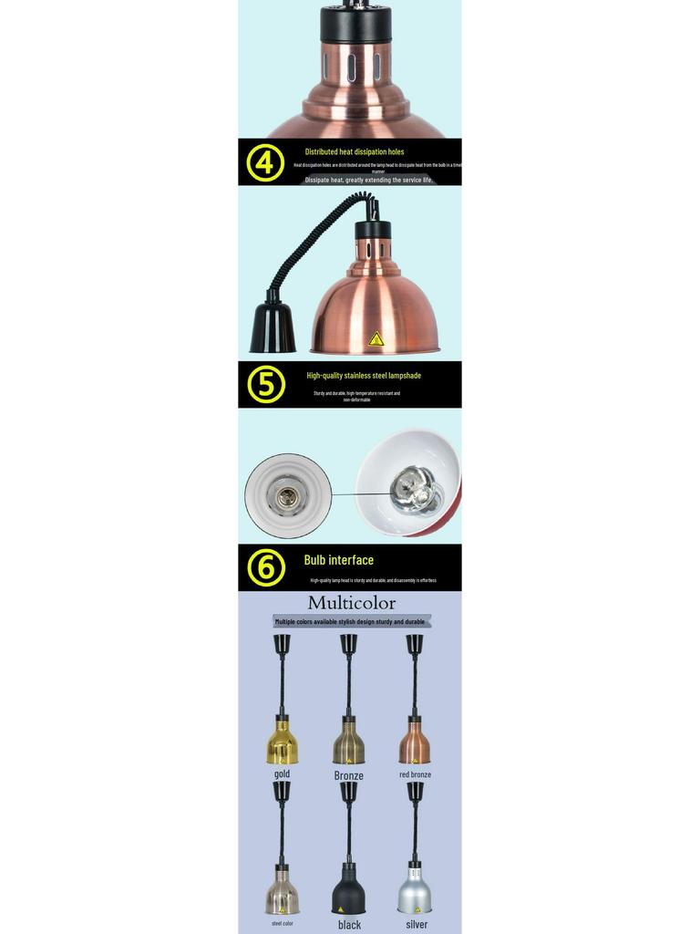 Adjustable Height Retractable Single Head Heat Lamp for Food Warming