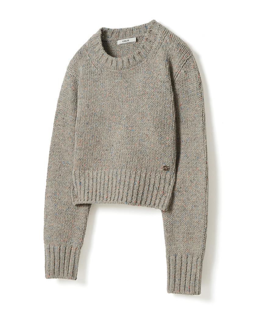 KIIMUIR (Women) Wool Nep Yarn Crop Crewneck Knit_Gray