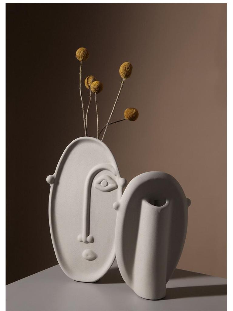 Retro Wabi-Sabi Clay Ceramic Face Sculpture Vase for Home Decoration