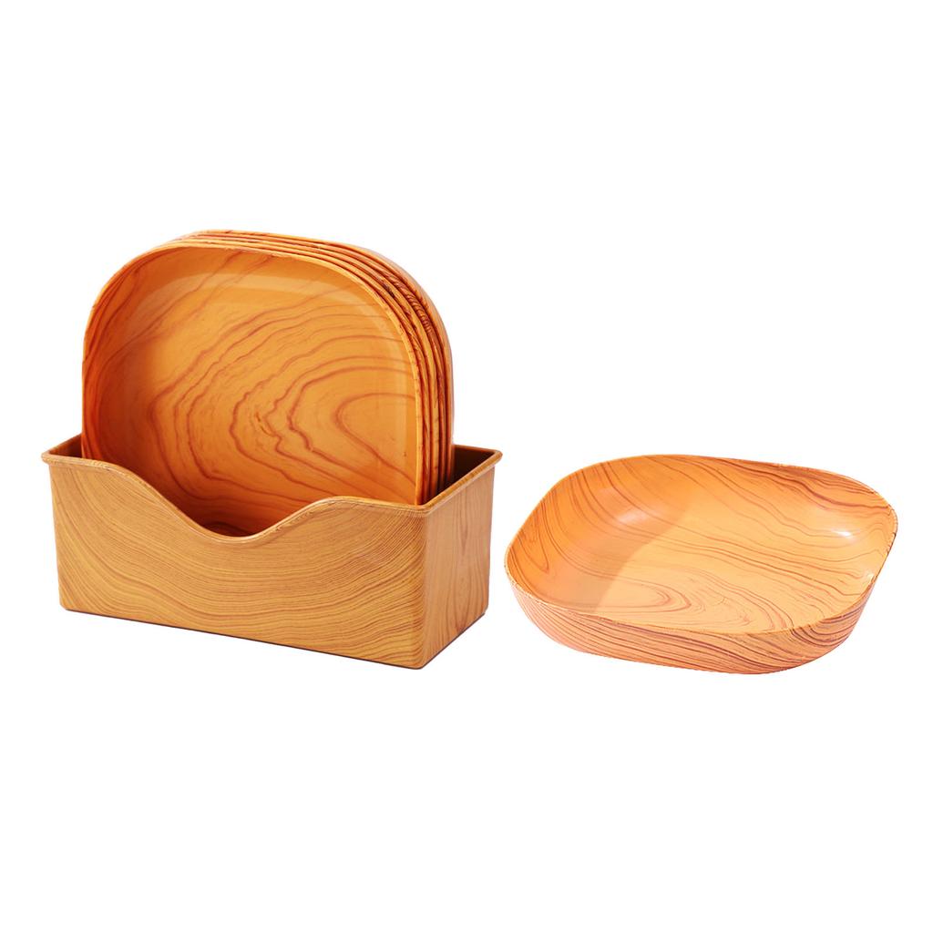 6 Pcs Serving Dish Square Wood Grain Spacious Design Snacks and Desserts Plate with Organizer