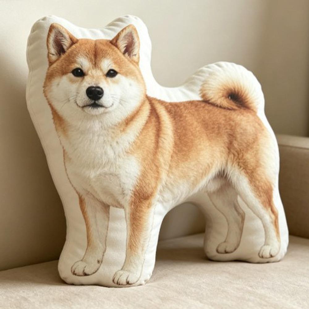 Oreiller en forme de chien Coussin décoratif animal Tissu peluche doux Garnissage en coton PP Coussin chien Shiba Forme profilée beige
