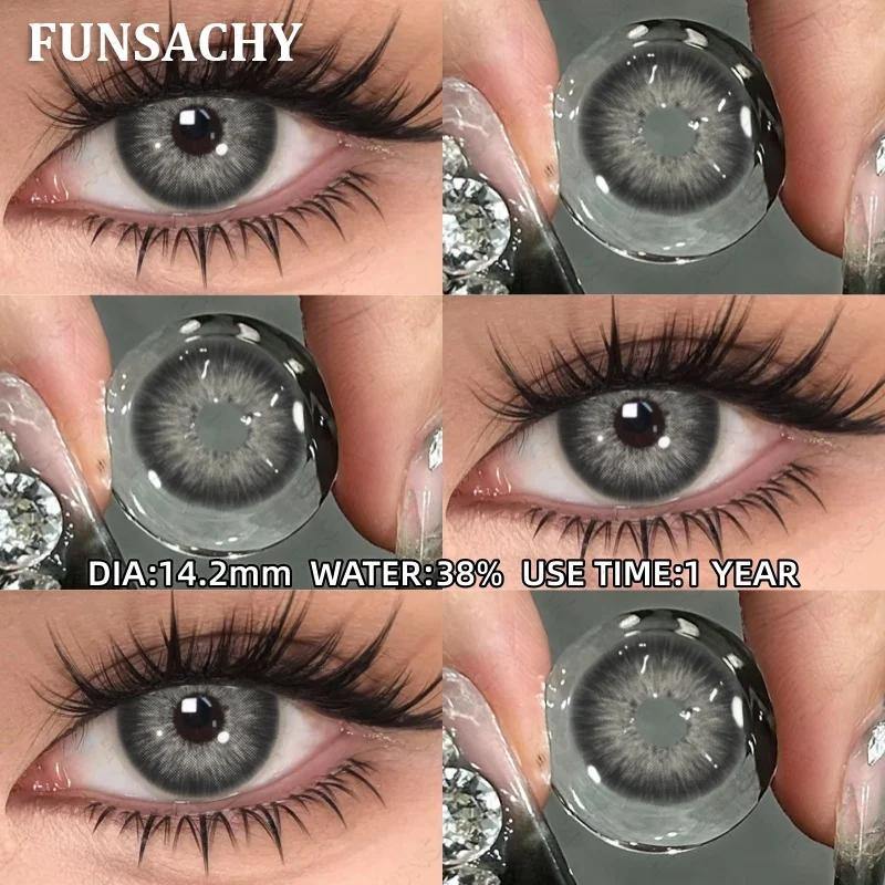 FUNSACHY 1pair New Natural Contact Lenses Black Contacts Gray Lenses Color Brown Contact Lens Yearly Beautiful Pupils for Women