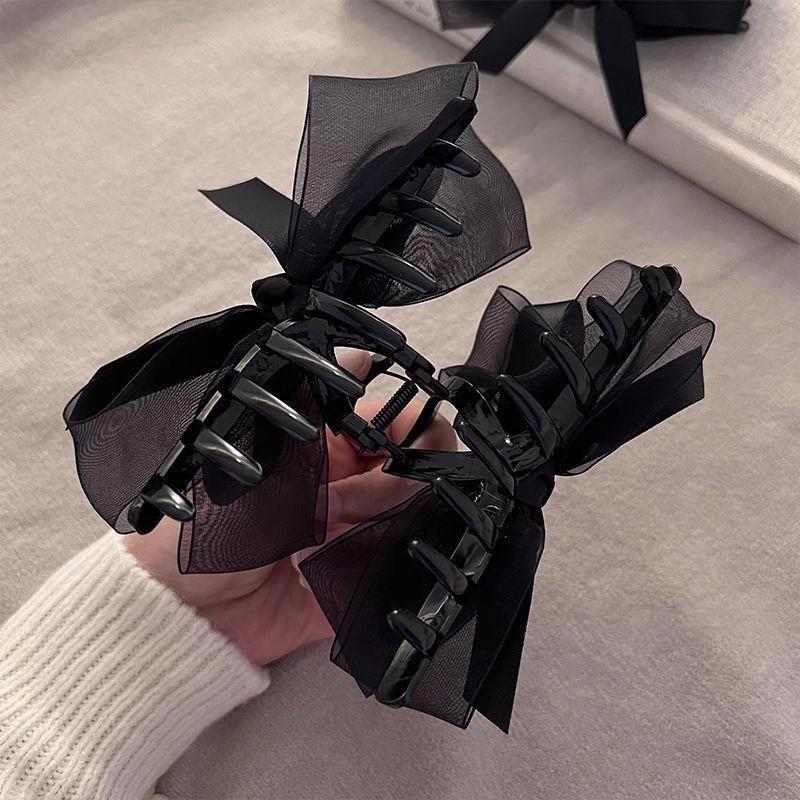 1pc Ultra-fantasy Black Mesh Bow Hair Clip, for Back of Head, for Thick Hair, Elegant Shark Clip