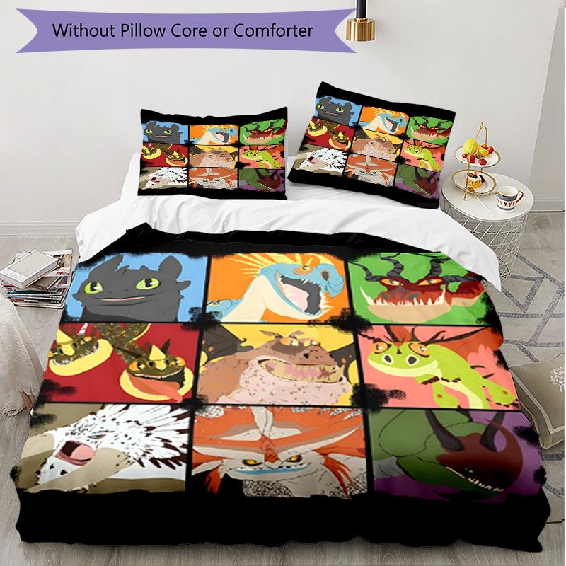 3pcs Duvet Cover Set (1*Duvet Cover + 2*Pillowcase, Without Core), How to Train Your Dragon Print Soft All‑Season Bedding Set, Home Bedroom Decor Gift