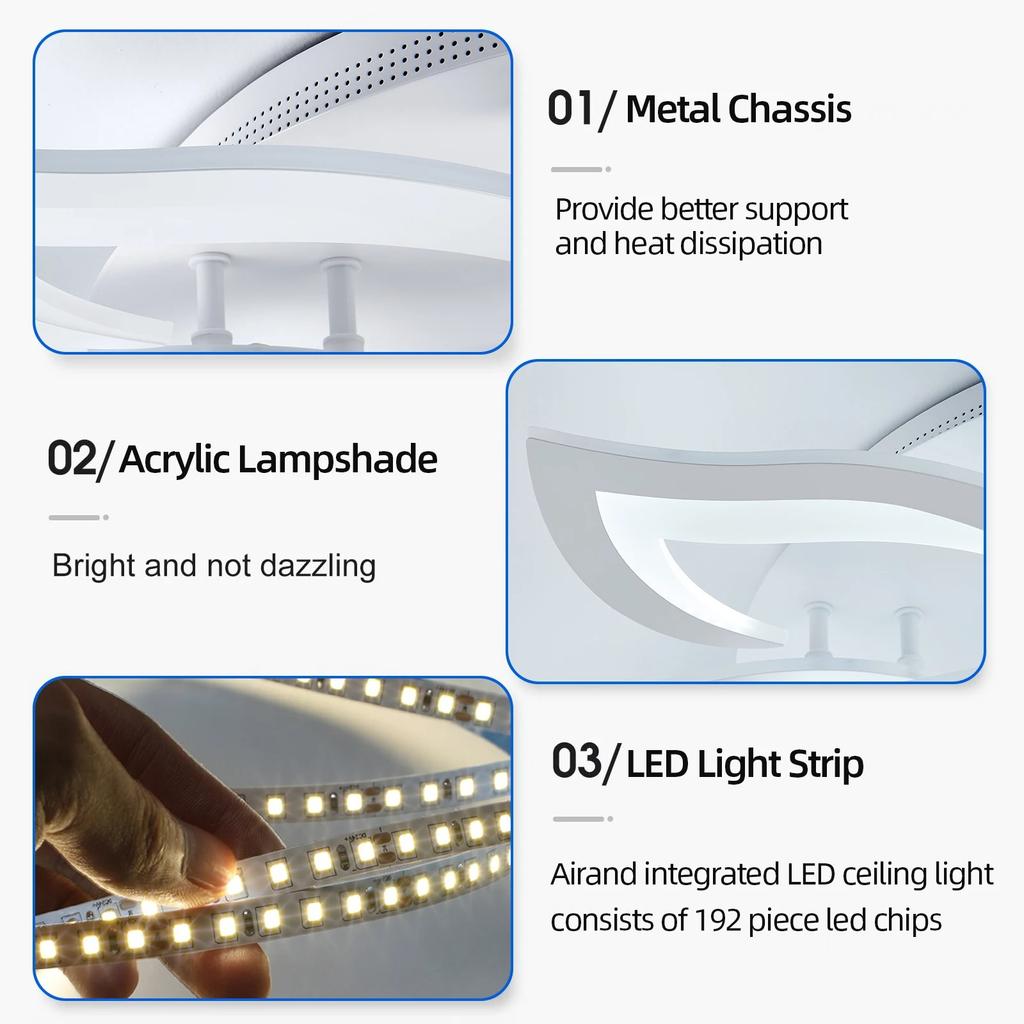 IRALAN Modern Ceiling Pendant Chandelier Decoration Home Lamps for Room Kitchen Home Three-color Dimming LED Ceiling